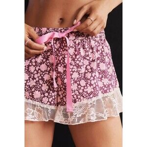By Anthropologie Lace-Trim Pyjama Shorts Floral Printed Pull-on XS New 281671